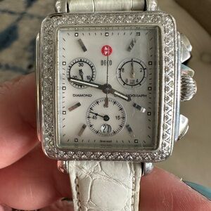 AUTHENTIC LADIES MICHELE DECO DIAMOND WRISTWATCH. Excellent preowned condition.